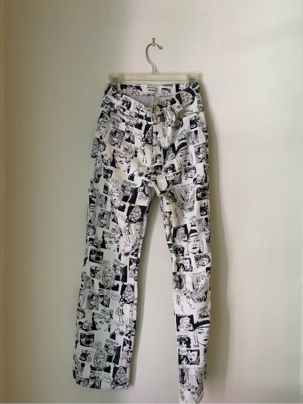 Reformation Black & White Comic Print Straight Leg Pants